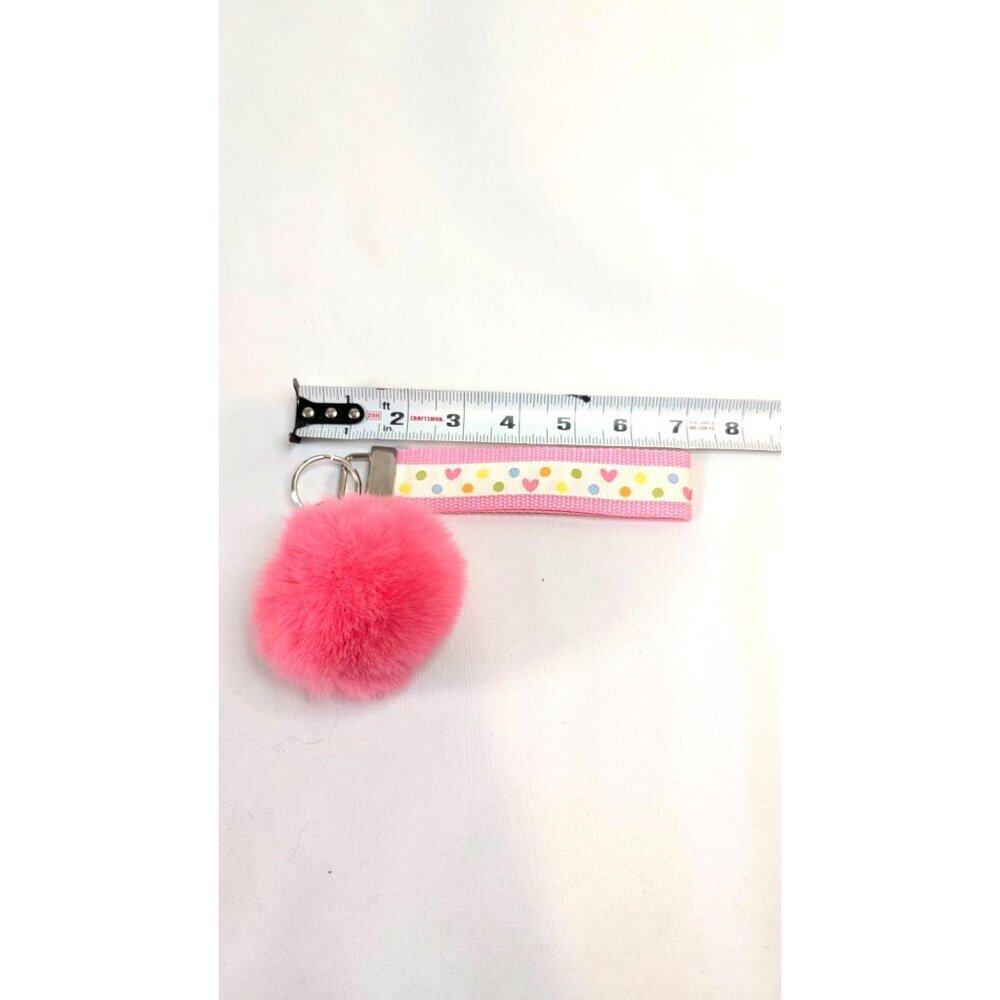 Purse Fob Pink Pompom Keychain Charm Polka Dot Lanyard Wrist Strap Wristlet NEW - Picture 3 of 3